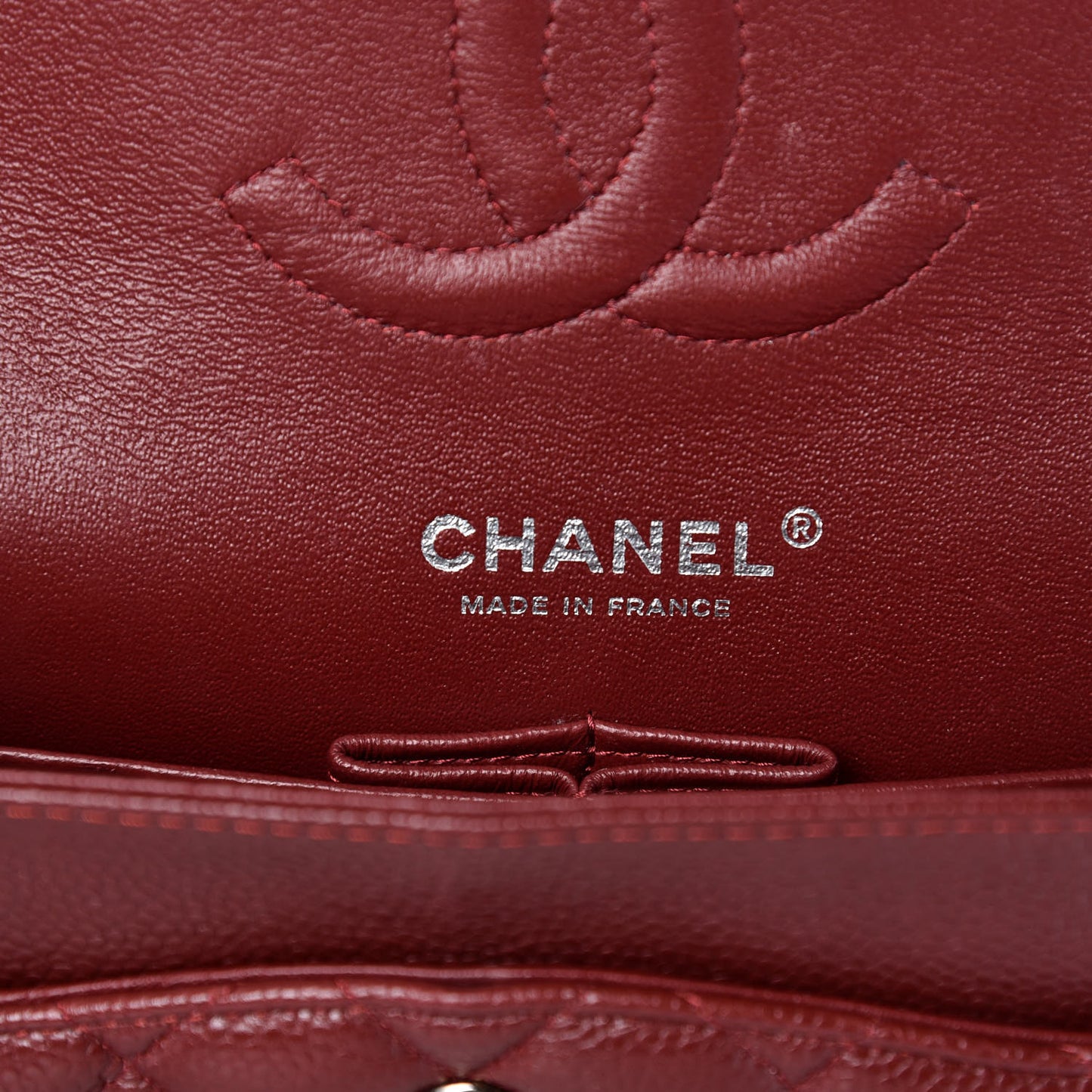 Caviar Quilted Medium Double Flap Dark Red