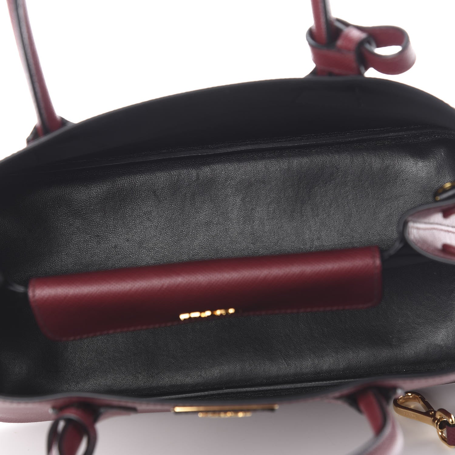 Prada Saffiano Cuir Small Double Bag Cherry Black 5 of 9