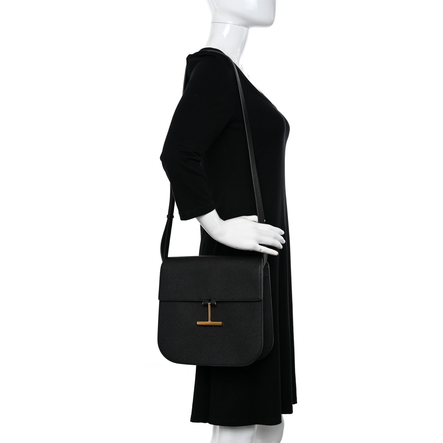 Calfskin Medium T Clasp Tara Crossbody Bag Black