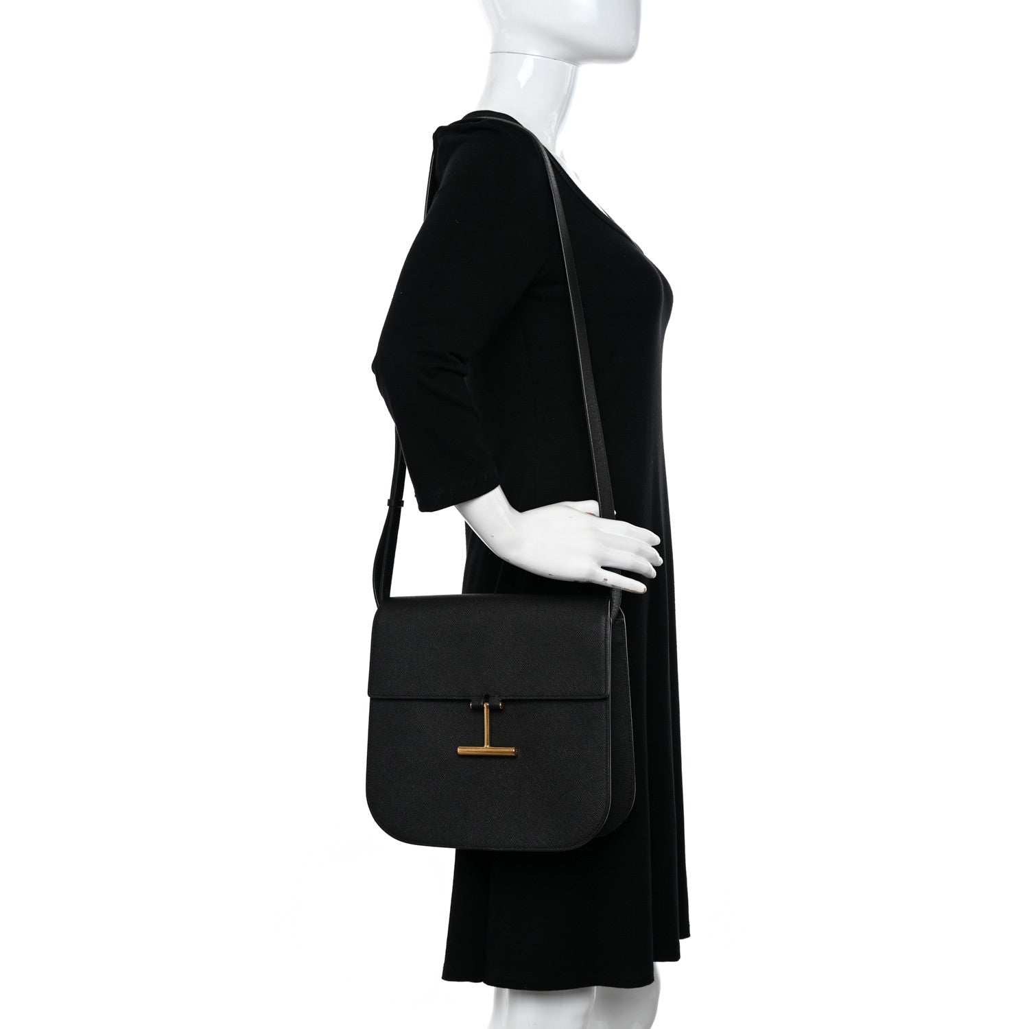Tom Ford Calfskin Medium T Clasp Tara Crossbody Bag Black 2 of 11