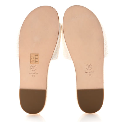 Chanel Tweed Grosgrain CC Mule Slide 39 Ivory Black 5 of 11