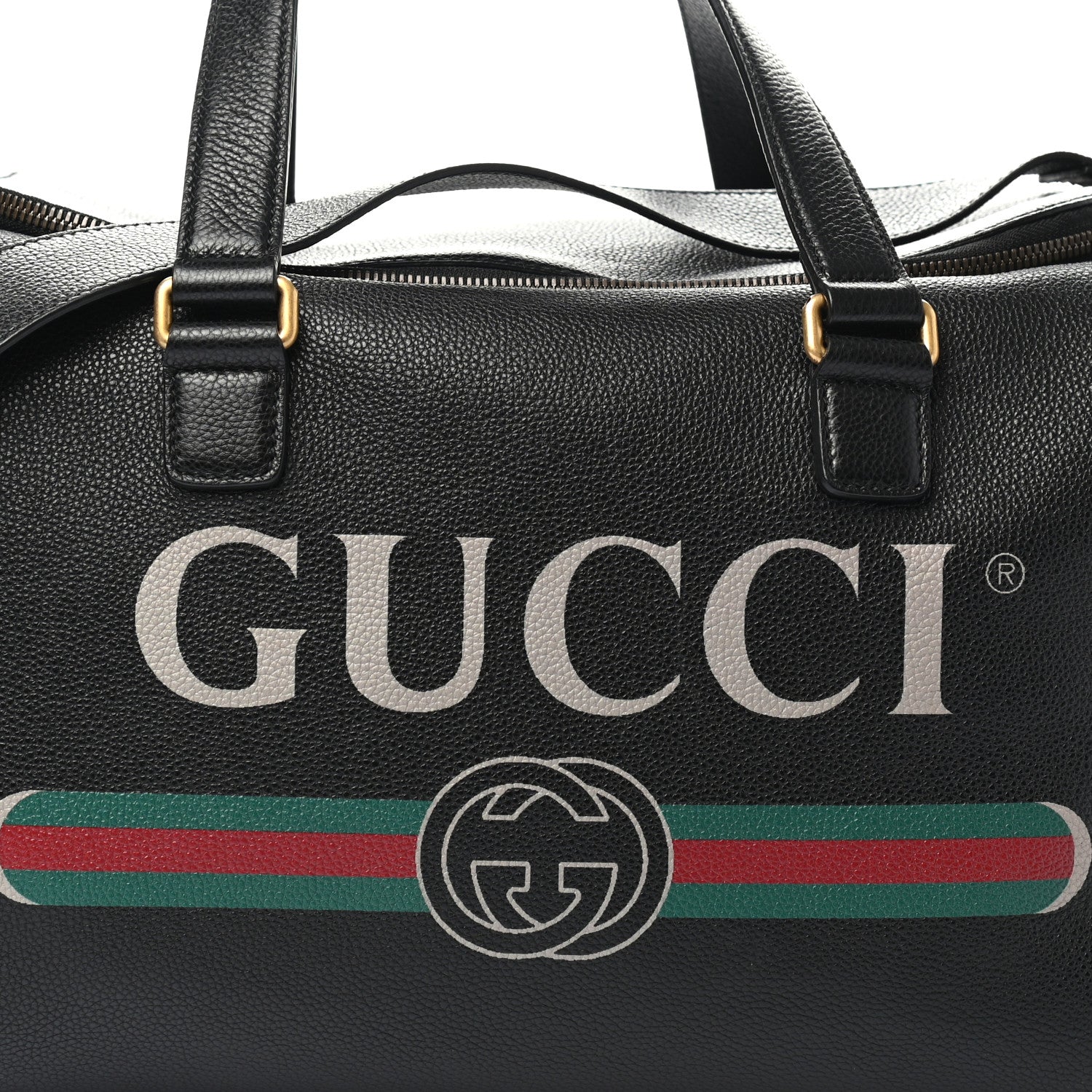 Gucci Grained Calfskin Logo Duffle Bag Black 8 of 10