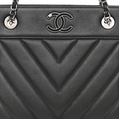 Chanel Sheepskin Chevron Quilted Mademoiselle Vintage Shopping Tote Dark Grey 8 of 12