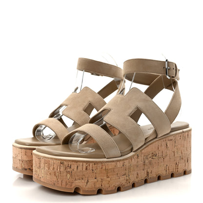 Hermes Suede Goatskin Cork Havana 30 Sandals 38 Beige Argile 3 of 8