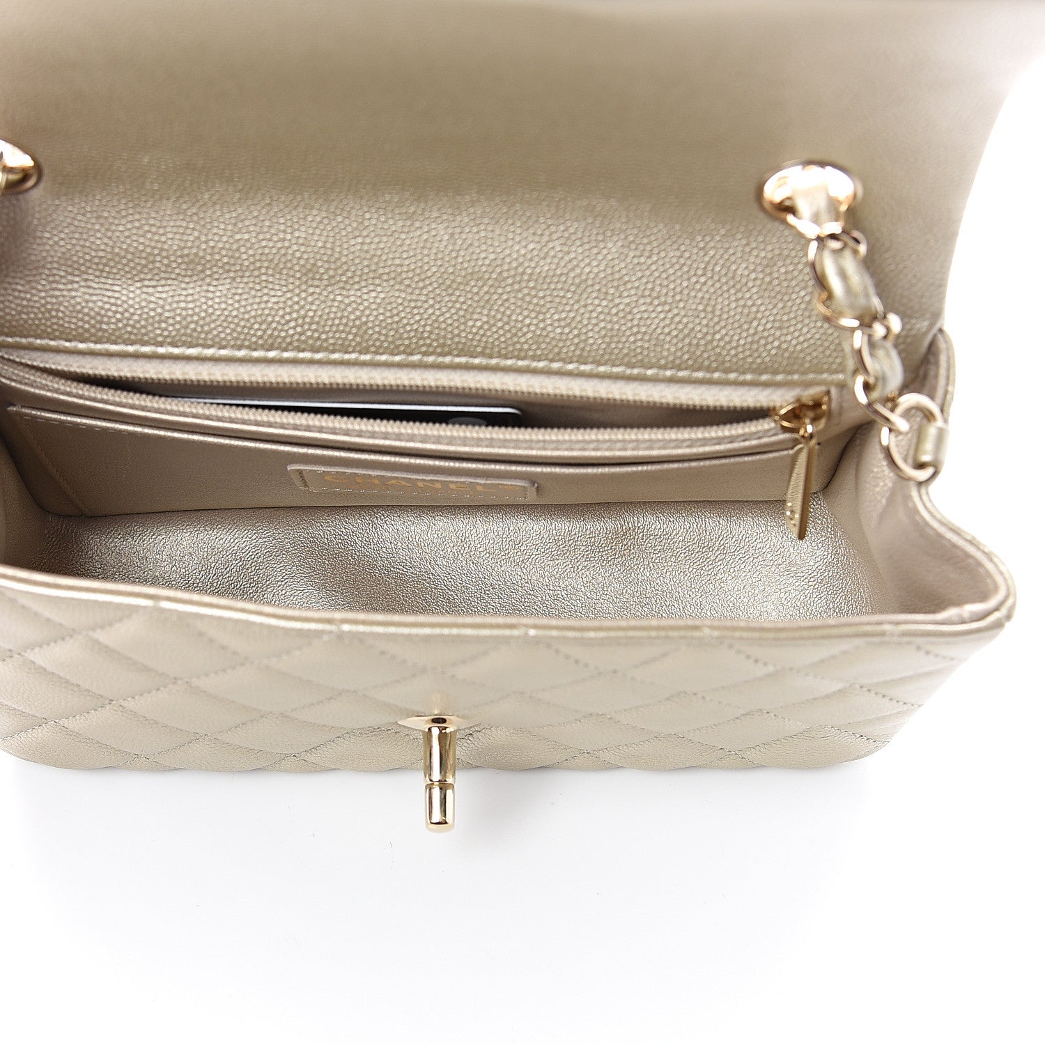 Chanel Metallic Caviar Quilted Mini Rectangular Flap Gold 4 of 8