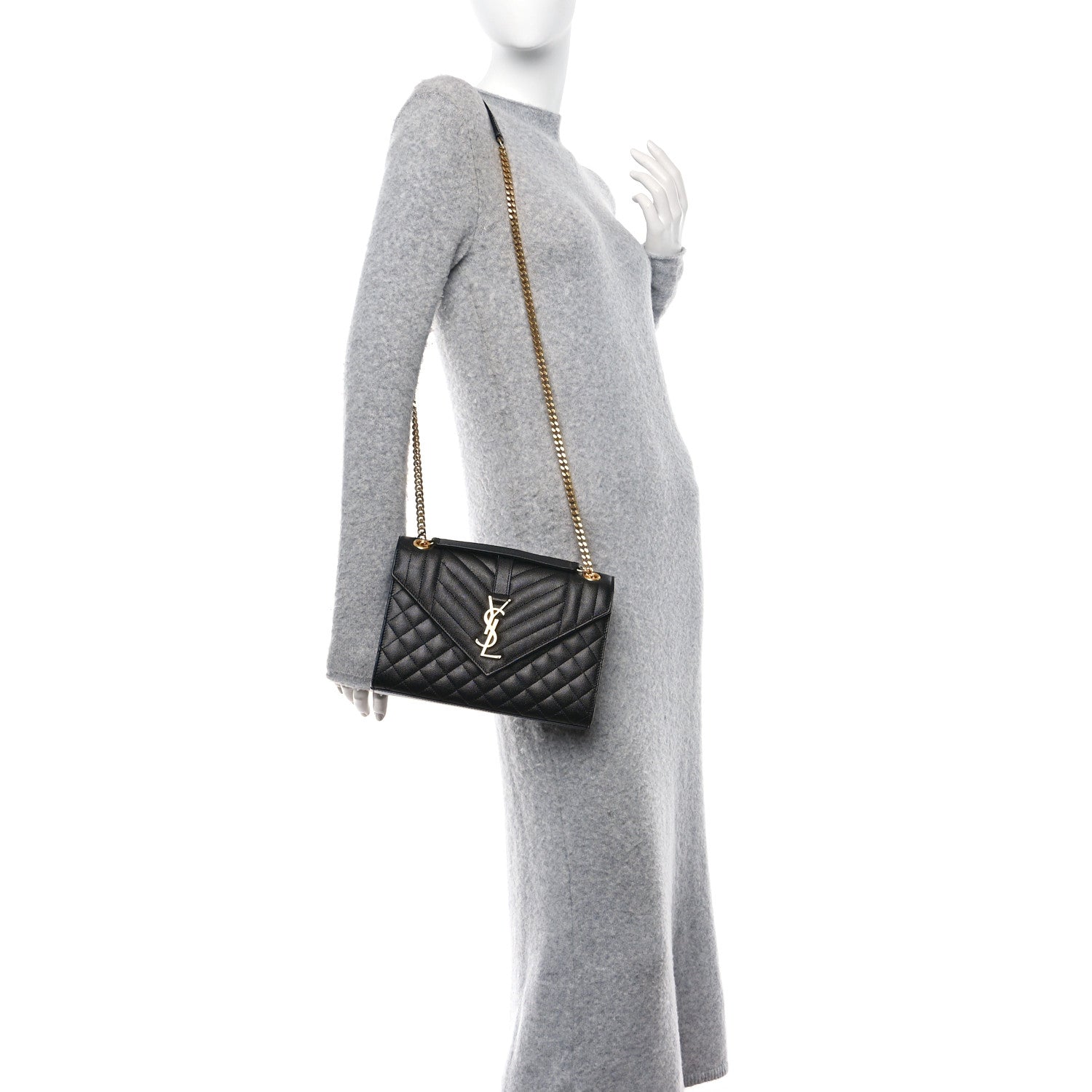 Saint Laurent Grain De Poudre Textured Mixed Matelasse Triquilt Medium Monogram Satchel Black 2 of 11