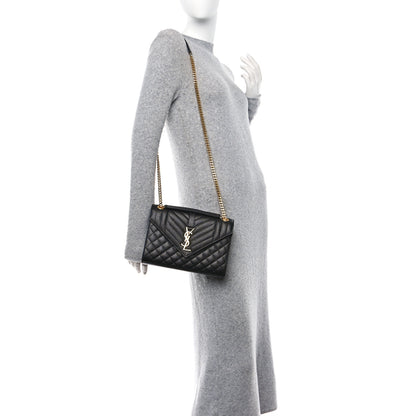 Saint Laurent Grain De Poudre Textured Mixed Matelasse Triquilt Medium Monogram Satchel Black 2 of 11