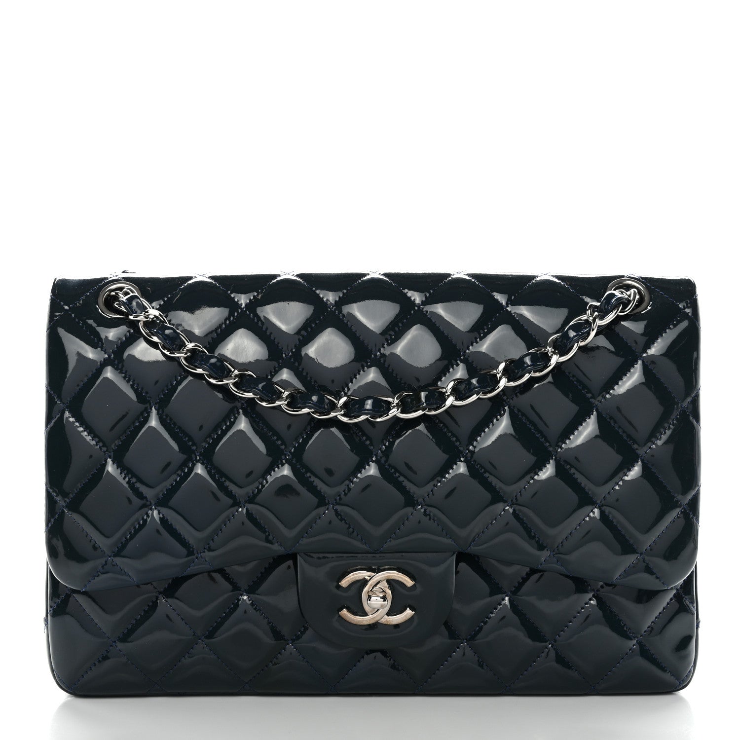 Chanel Patent Quilted Jumbo Double Flap Dark Blue 1 of 11