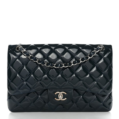 Chanel Patent Quilted Jumbo Double Flap Dark Blue 1 of 11