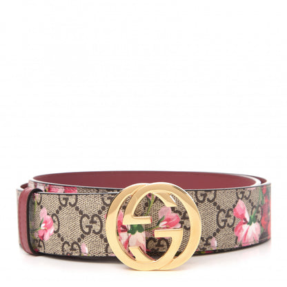 Gucci GG Supreme Monogram Blooms Moon Calfskin Interlocking G 37mm Belt 100 40 Beige Ebony Multicolor Dry Rose 1 of 7