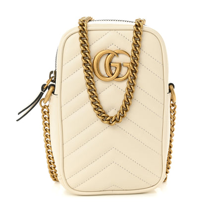 Gucci Calfskin Matelasse Mini GG Marmont Crossbody Bag White 1 of 10