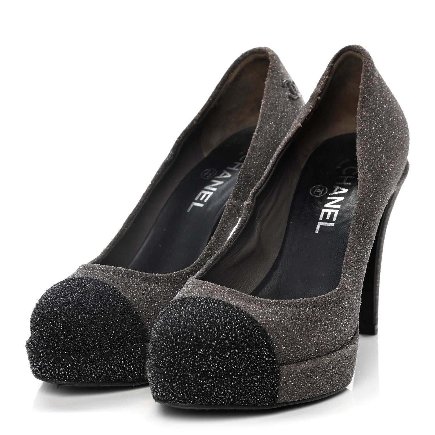 Chanel Glitter Cap Toe Pumps 37 Grey Black 3 of 13