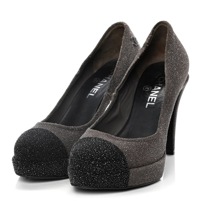 Chanel Glitter Cap Toe Pumps 37 Grey Black 3 of 13