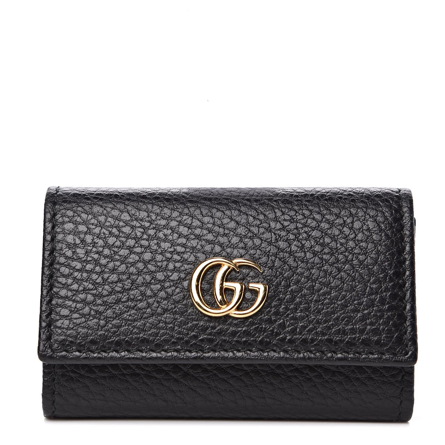Pebbled Calfskin GG Marmont 6 Key Holder Black
