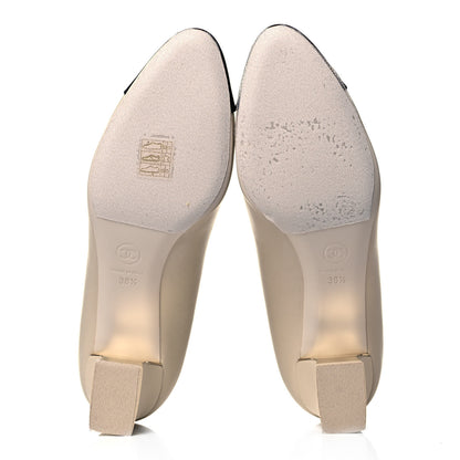 Chanel Lambskin Grosgrain CC Cap Toe Pumps 38.5 Ivory Black 5 of 8