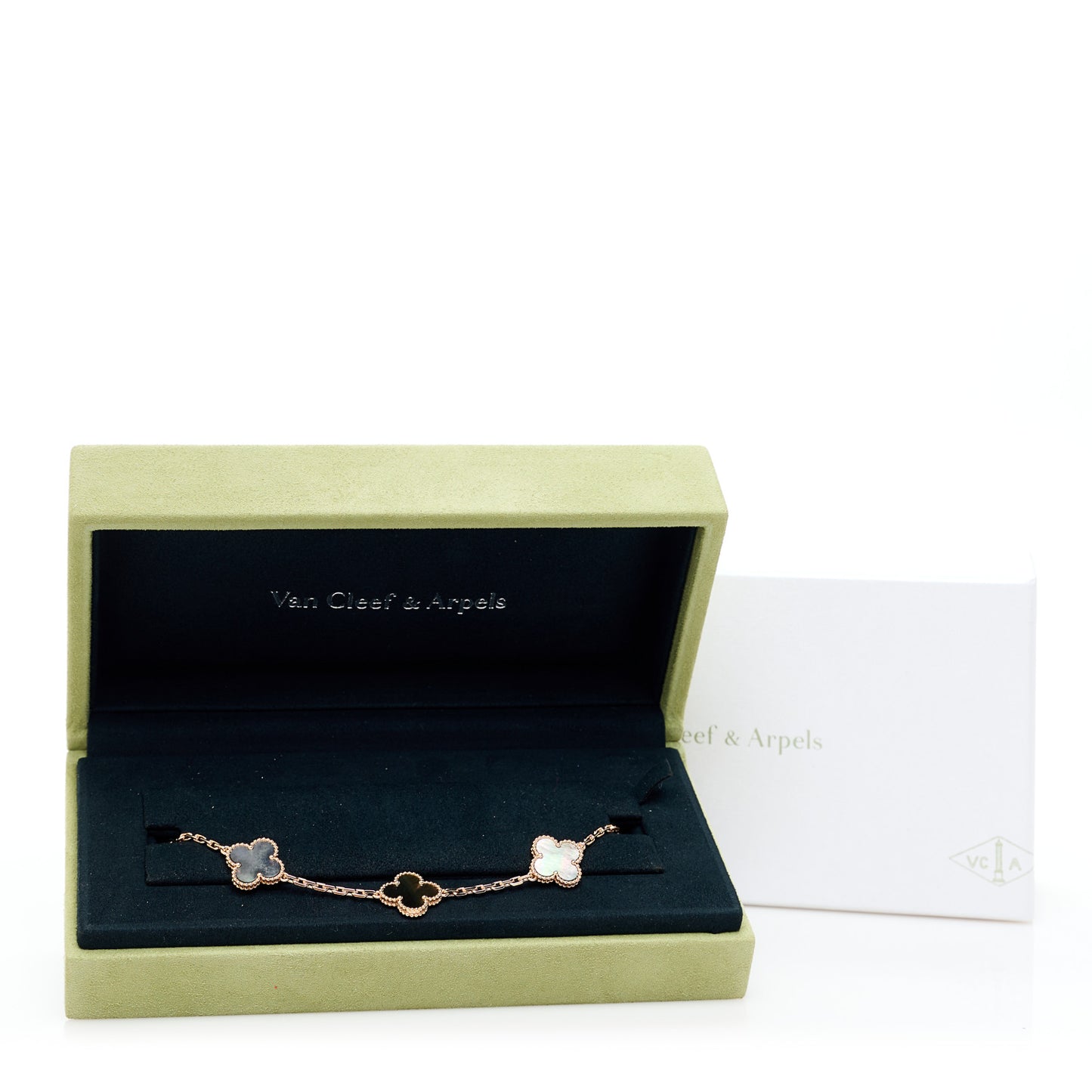 18K Rose Gold Grey Mother of Pearl 5 Motifs Vintage Alhambra Bracelet