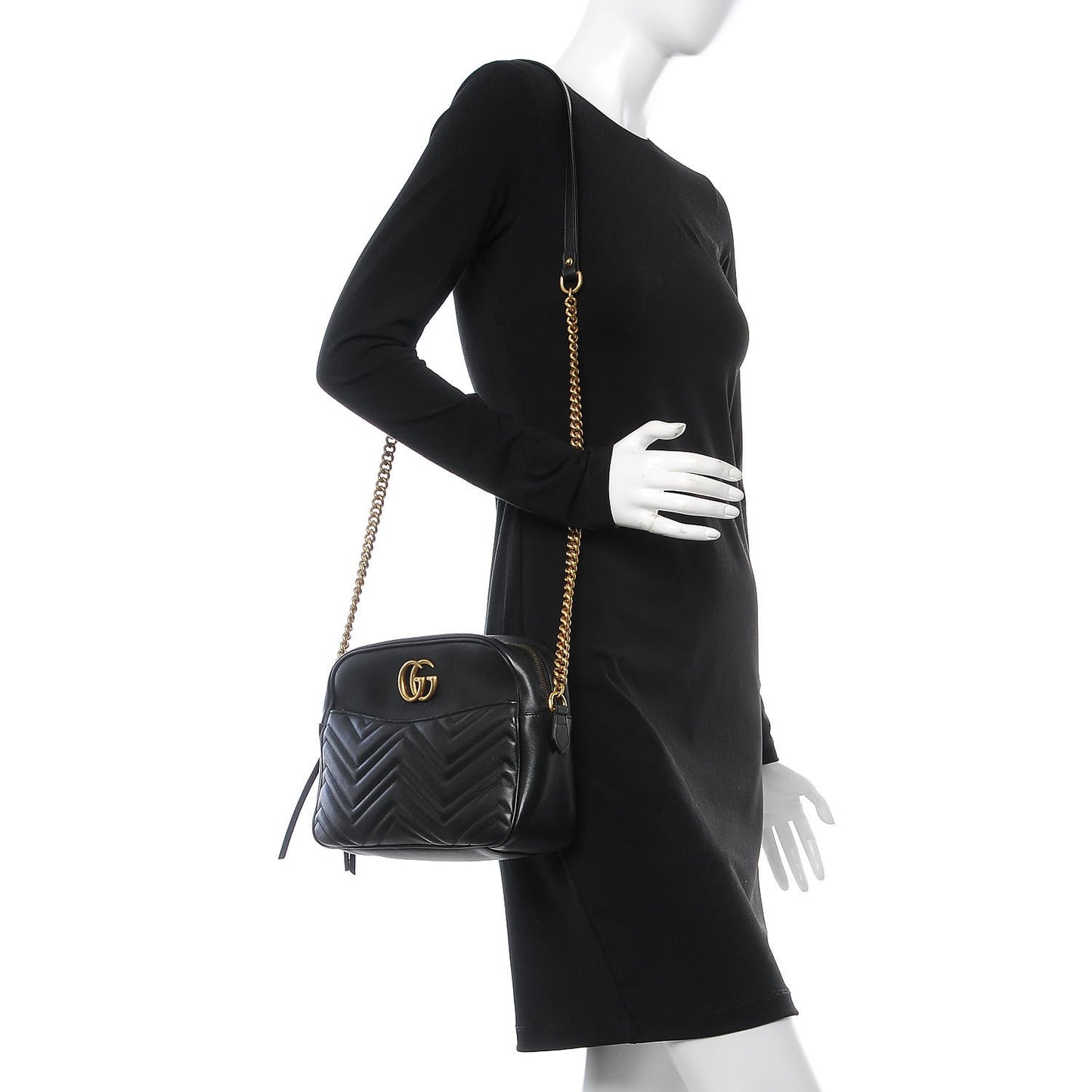 Calfskin Matelasse Medium GG Marmont Chain Shoulder Bag Black