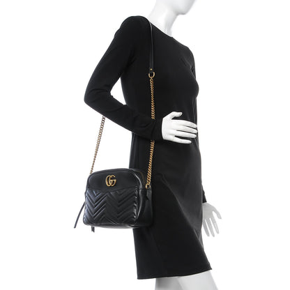 Gucci Calfskin Matelasse Medium GG Marmont Chain Shoulder Bag Black 2 of 14