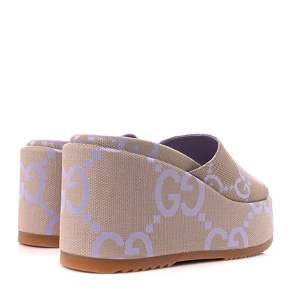 Gucci Monogram Jumbo GG Platform Slide Wedge Sandals 40 Beige Lapis 4 of 11