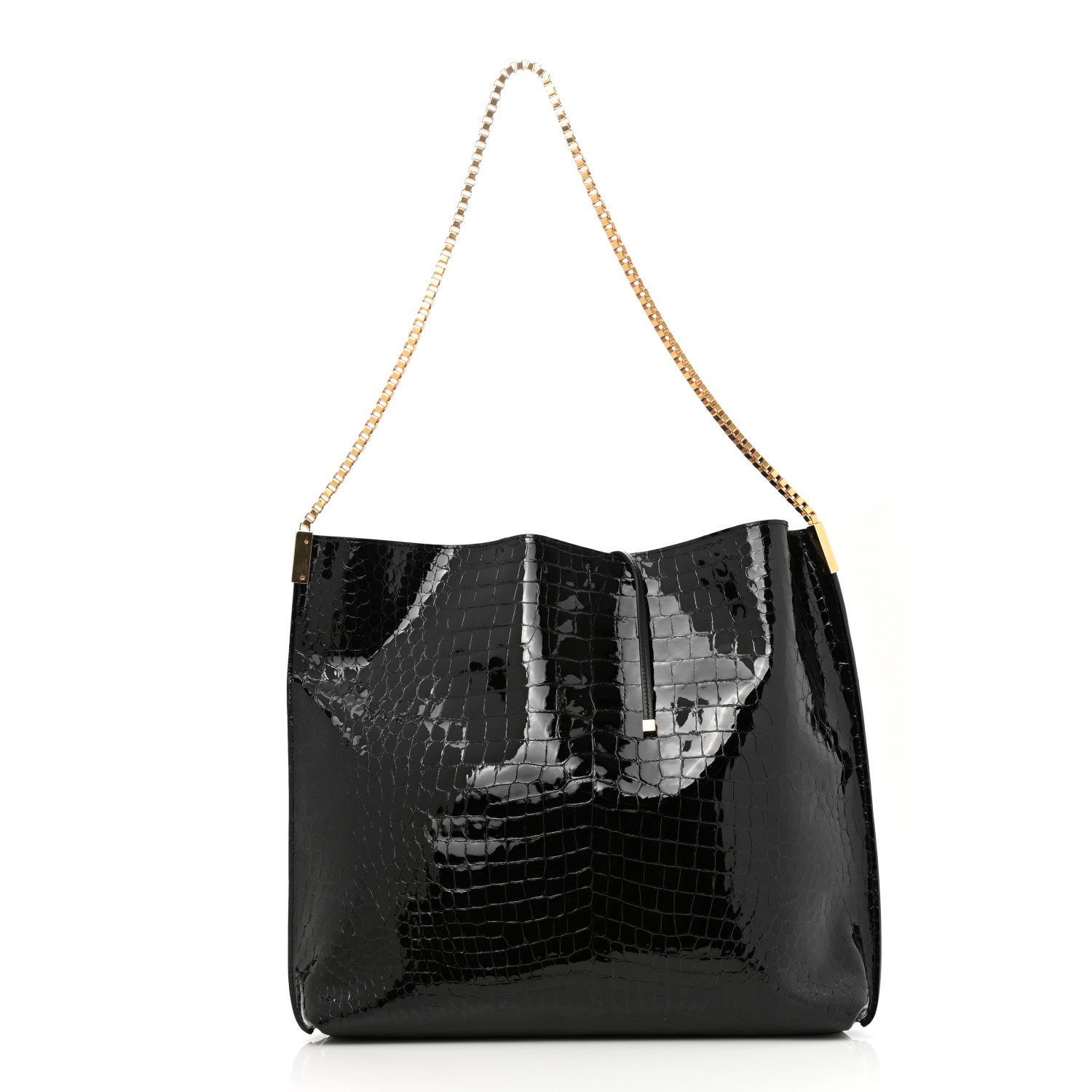 Saint Laurent Calfskin Crocodile Embossed Medium Suzanne Hobo Black 3 of 8