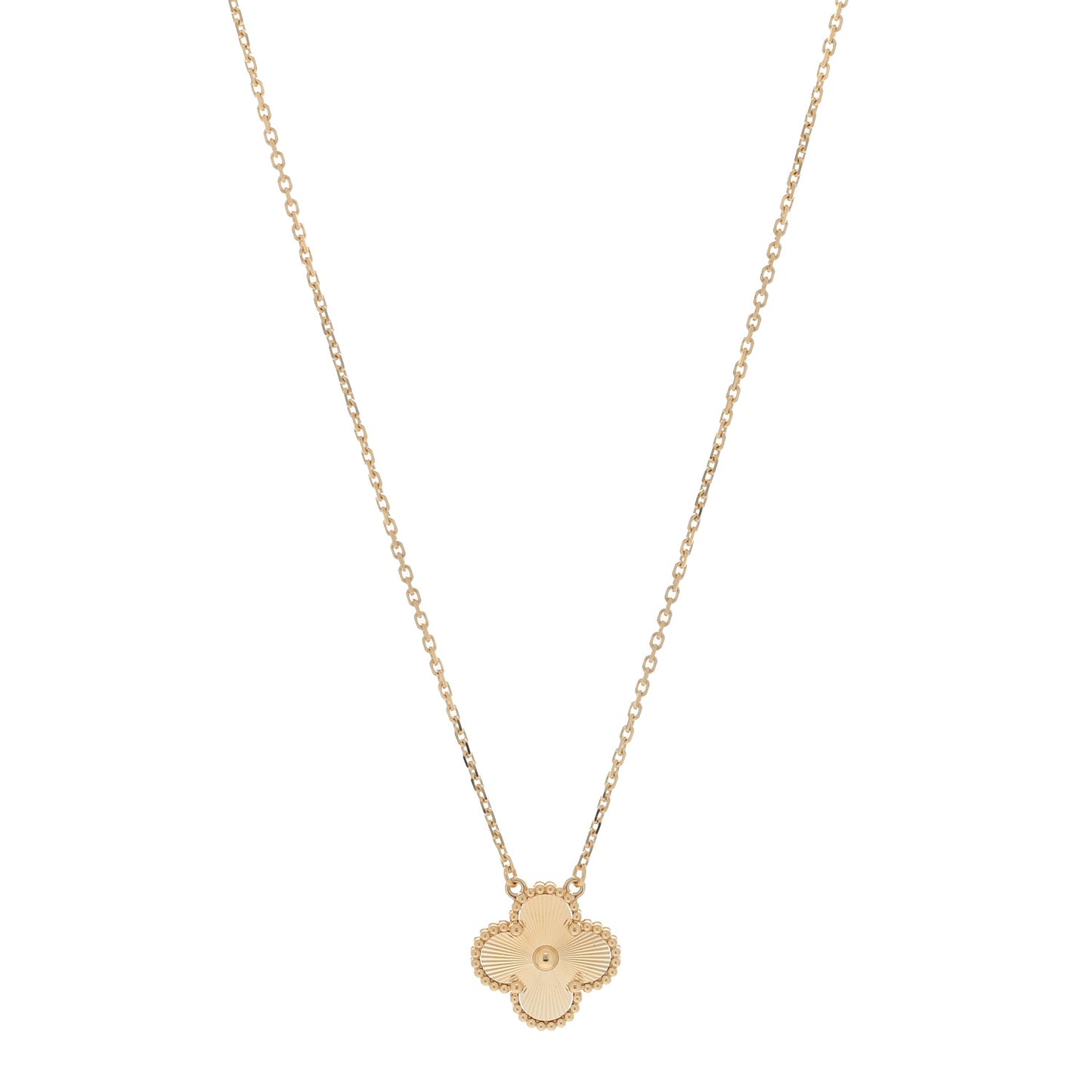 18K Yellow Gold Guilloche Vintage Alhambra Pendant Necklace