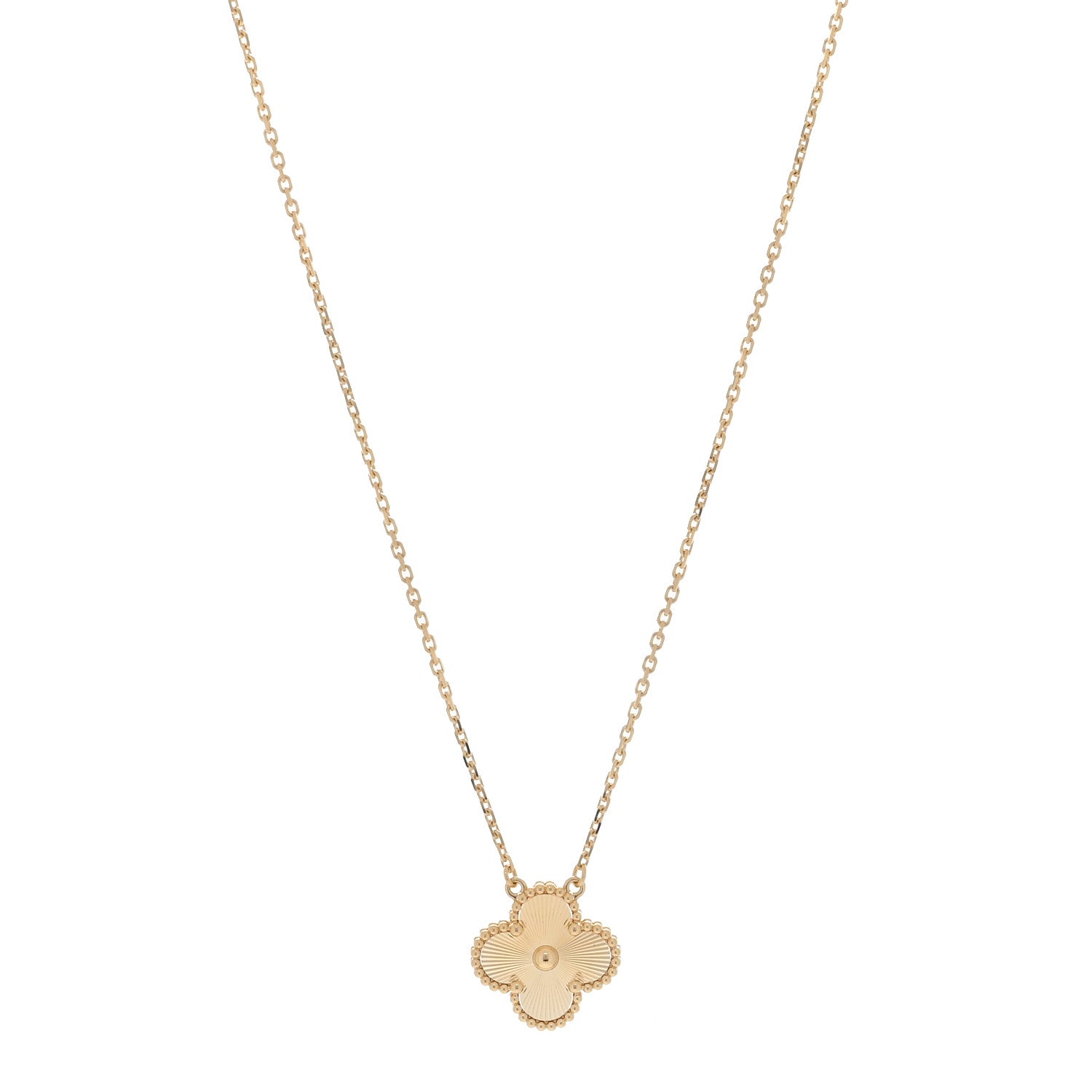 Van Cleef & Arpels 18K Yellow Gold Guilloche Vintage Alhambra Pendant Necklace 1 of 4