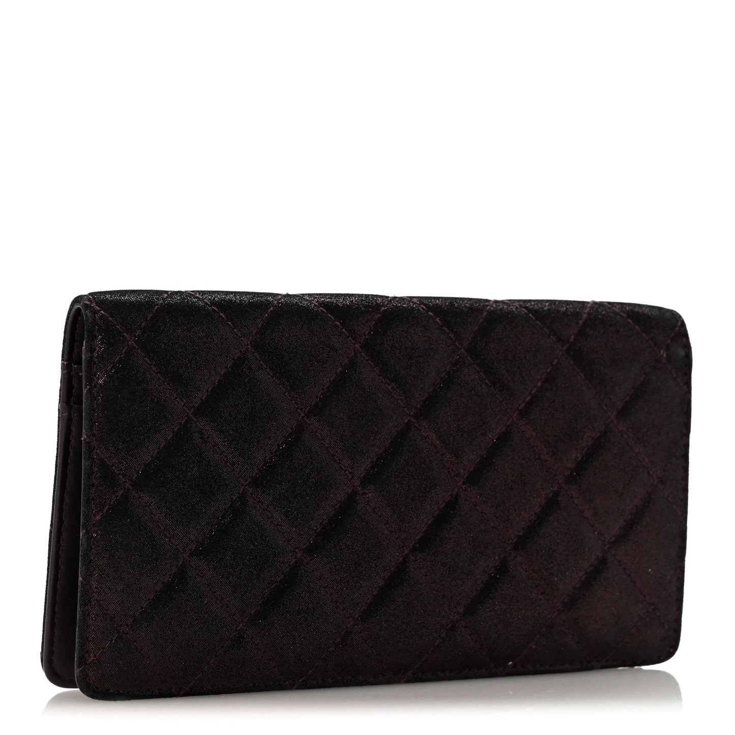Iridescent Calfskin Quilted Tartan Button Yen Wallet Burgundy