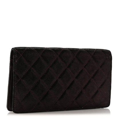 Chanel Iridescent Calfskin Quilted Tartan Button Yen Wallet Burgundy 3 of 12