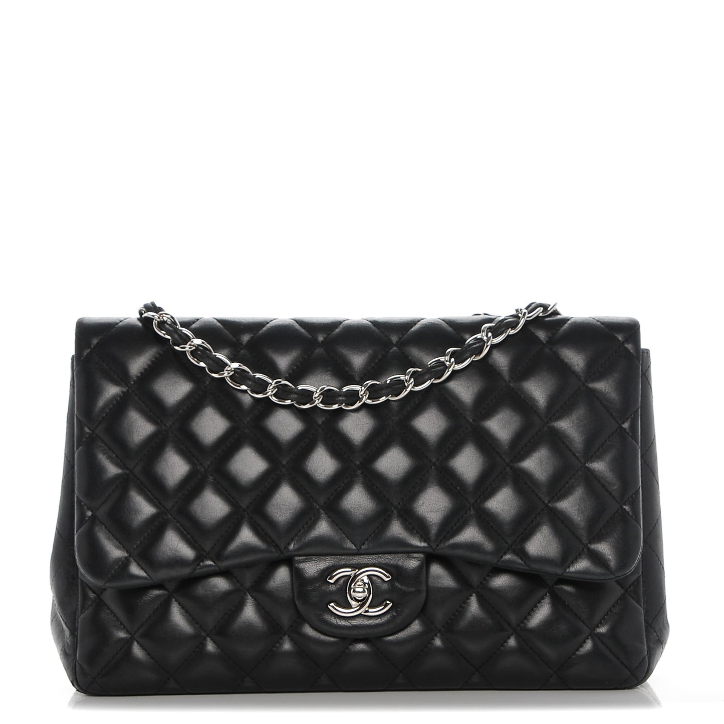 Lambskin Quilted Jumbo Single Flap Black