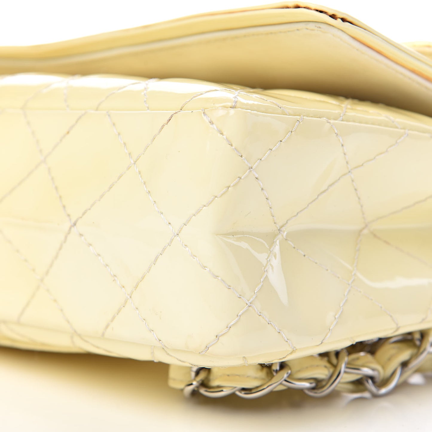 Patent Quilted Medium Double Flap Ivory