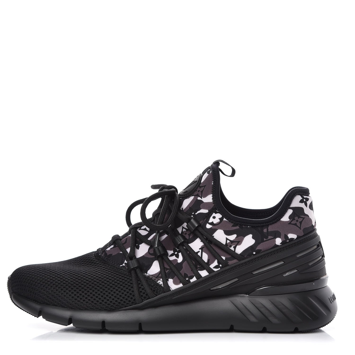 Louis Vuitton Neoprene Mesh Rubber Monogram Camo Fastlane Low Sneakers 7 Black 1 of 8