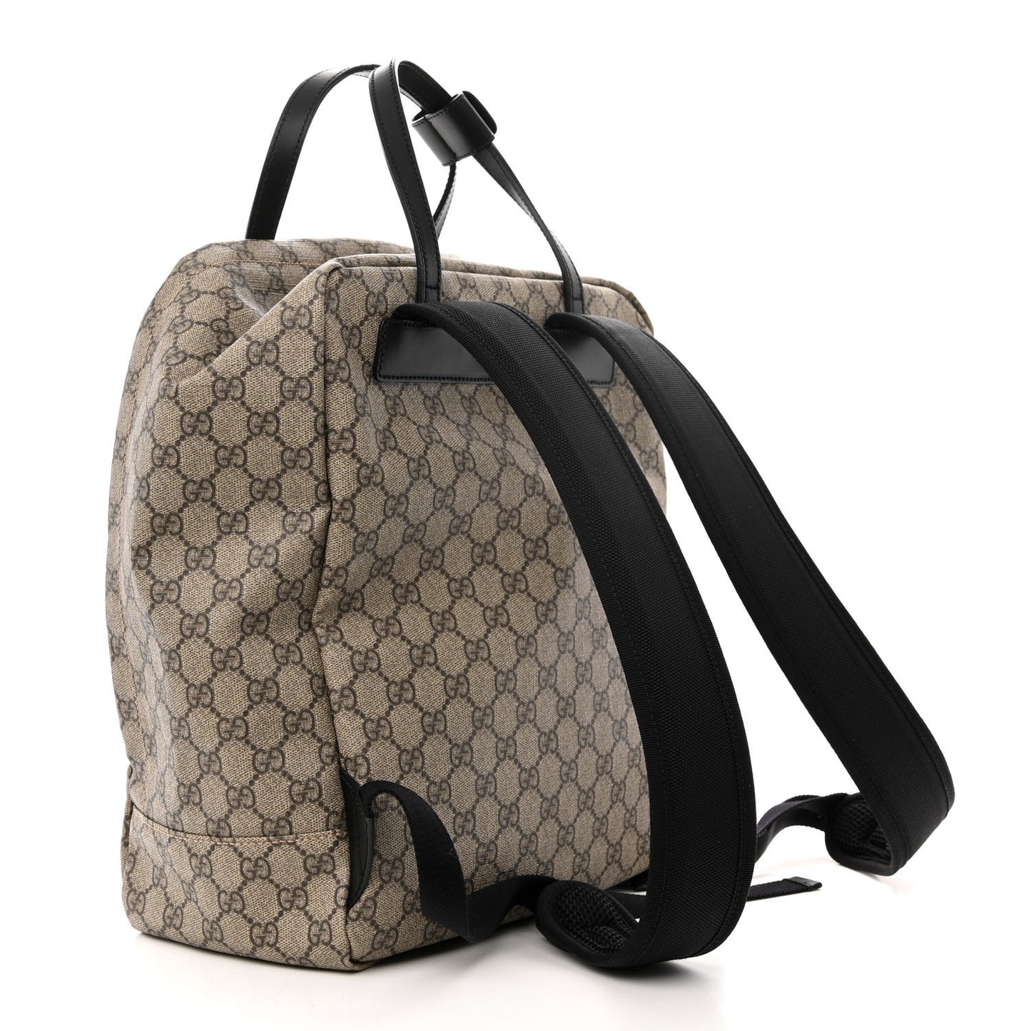 Soft GG Supreme Monogram Appia Calfskin Web Tote Backpack Beige Ebony Black