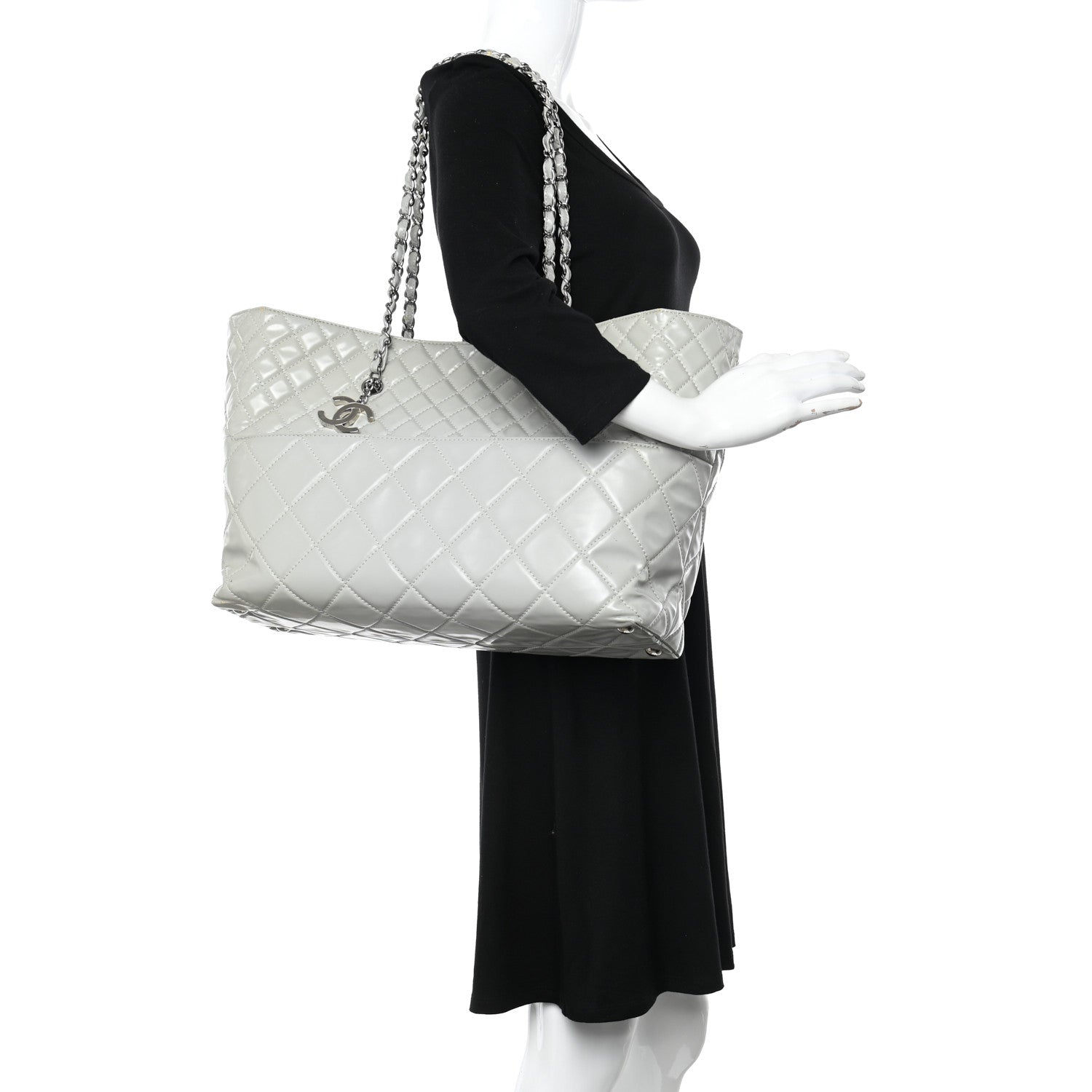 Chanel Vinyl Quilted Large In The Business Tote Light Grey 2 of 20