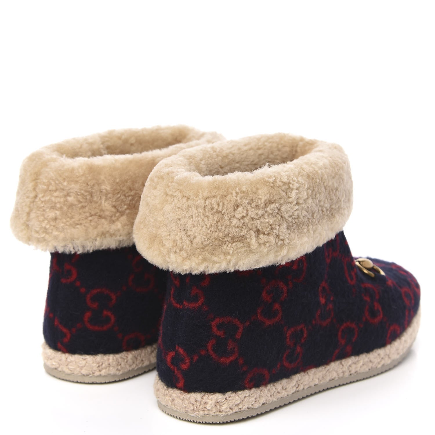 Gucci Covered Wool GG Monogram Womens Fria Horsebit Ankle Boots 37 Blue Red Butterscotch 4 of 8