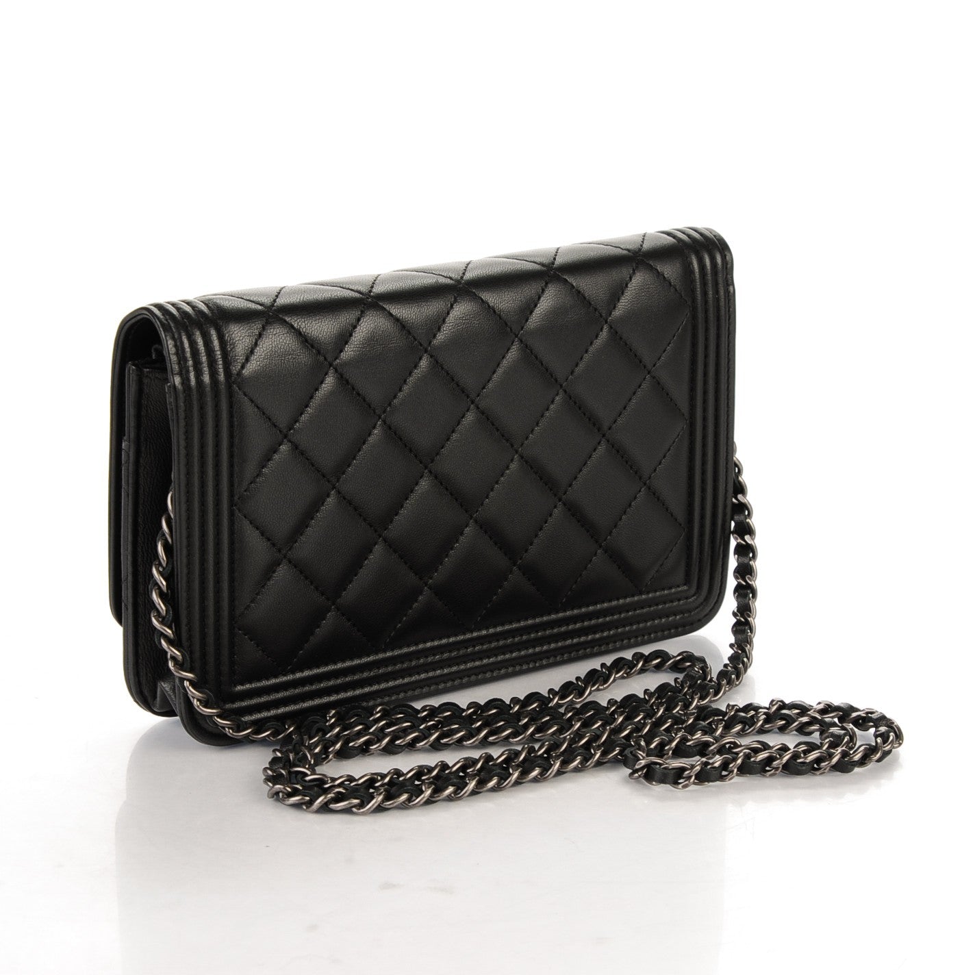 Lambskin Quilted Boy Wallet On Chain WOC Black