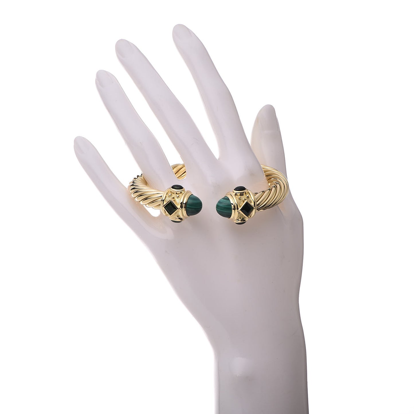 18K Yellow Gold Malachite Chrome Diopside 10mm Renaissance Cable Bracelet