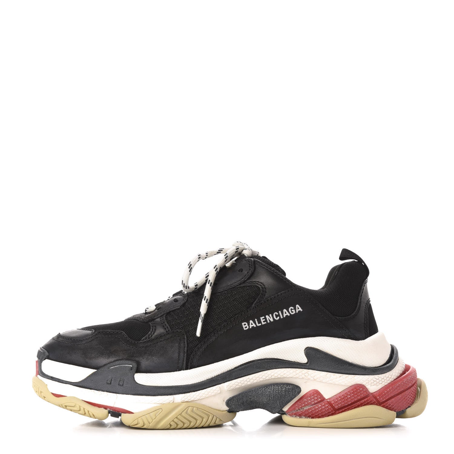 Balenciaga Fabric Mesh Washed Effect Womens Triple S Sneakers 42 Black Red 1 of 7