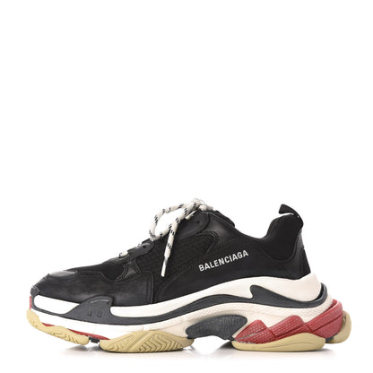 Balenciaga Fabric Mesh Washed Effect Womens Triple S Sneakers 42 Black Red 1 of 7
