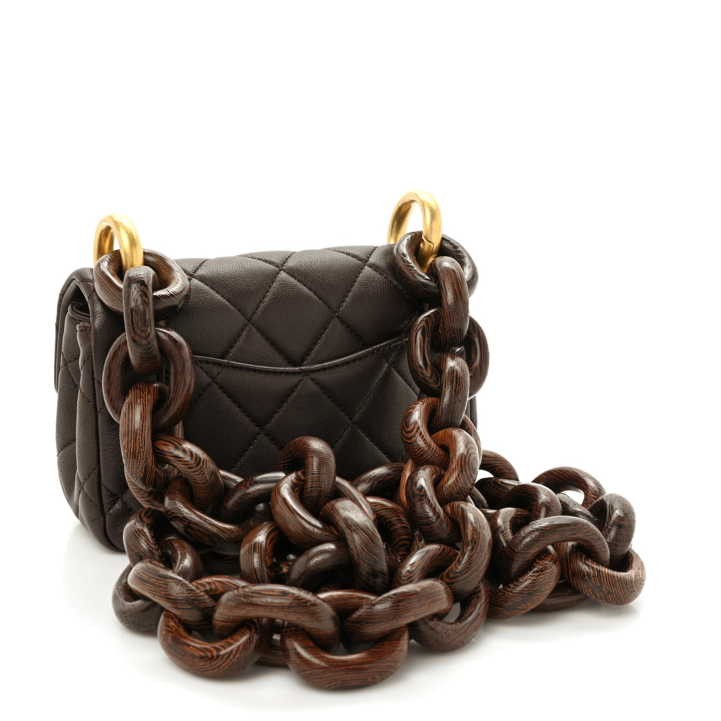 Lambskin Wenge Quilted Mini Fashion Wood Square Flap Brown