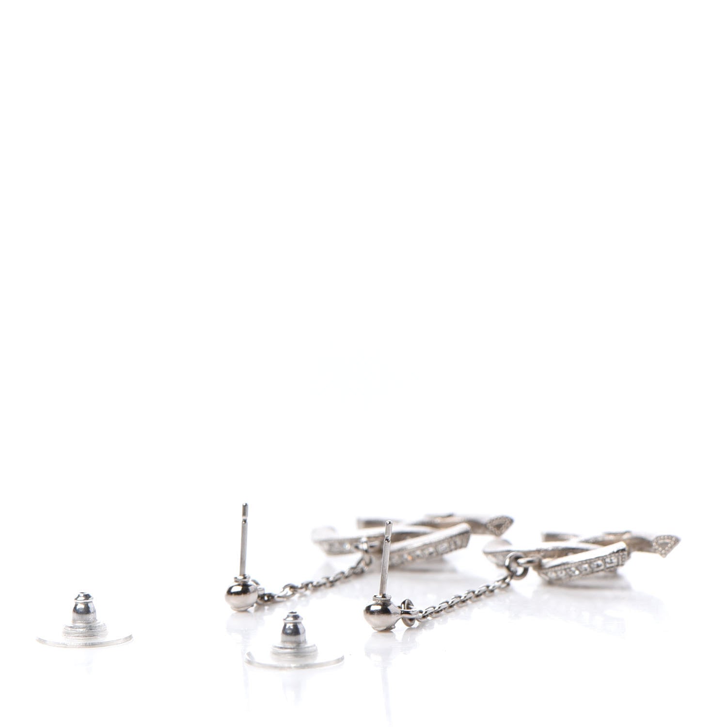 Chanel Baguette Crystal CC Drop Earrings Silver 3 of 5