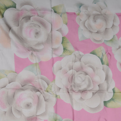 Chanel Silk Camellia Flower Scarf White Pink 1 of 5