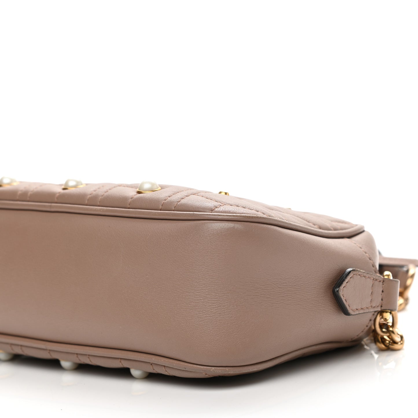 Calfskin Matelasse Studded Small Pearly GG Marmont Chain Shoulder Bag Porcelain Rose