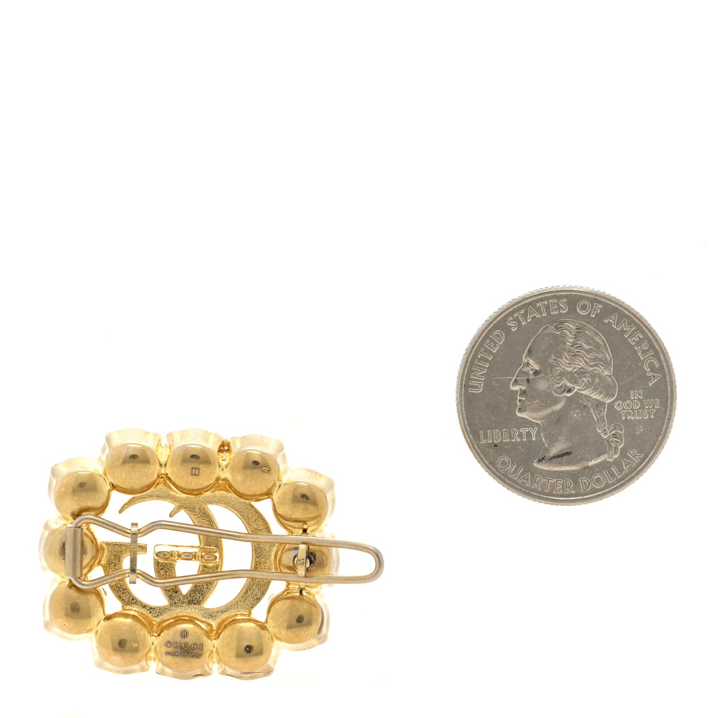 Metal Pearl Double G Hair Clip Aged Gold