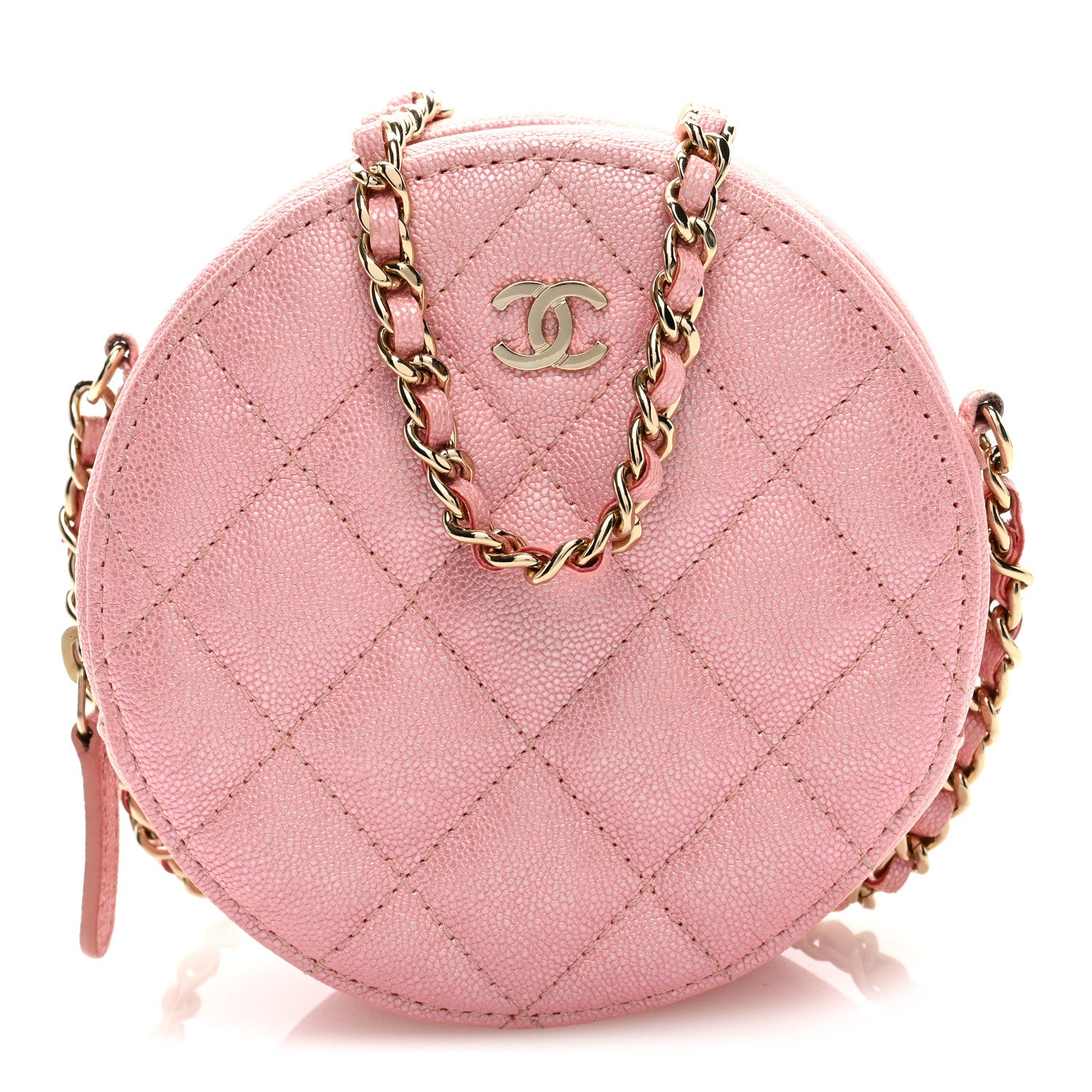 Chanel Iridescent Caviar Quilted Round Clutch With Chain Pink 1 of 8