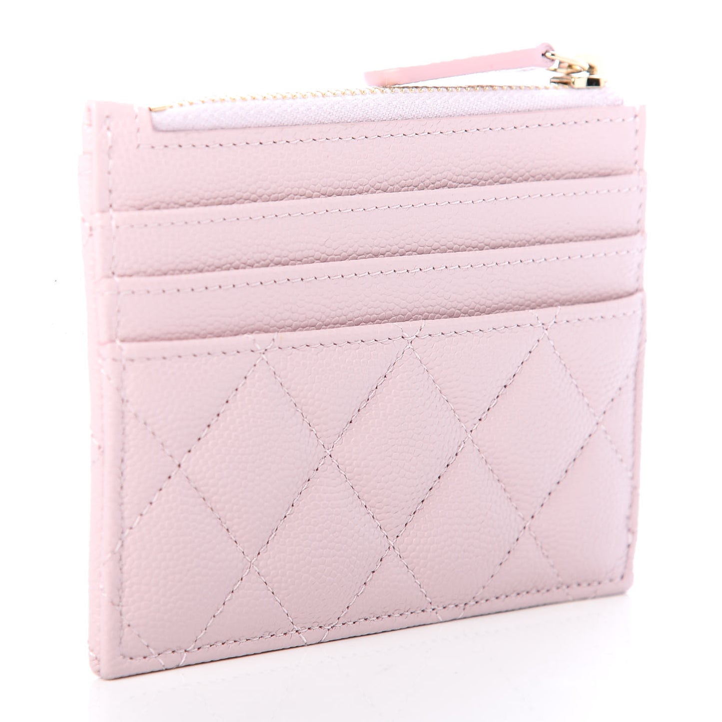 Caviar Quilted CC Zip Card Holder Light Pink