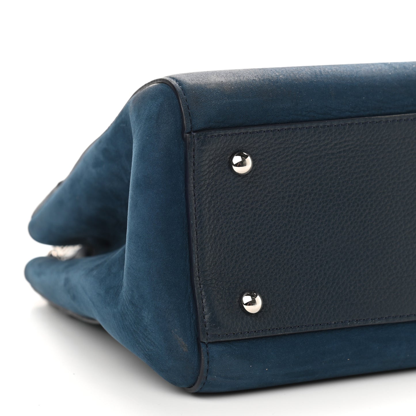 Grained Calfskin Suede Neo Executive Shopper Tote Navy Blue