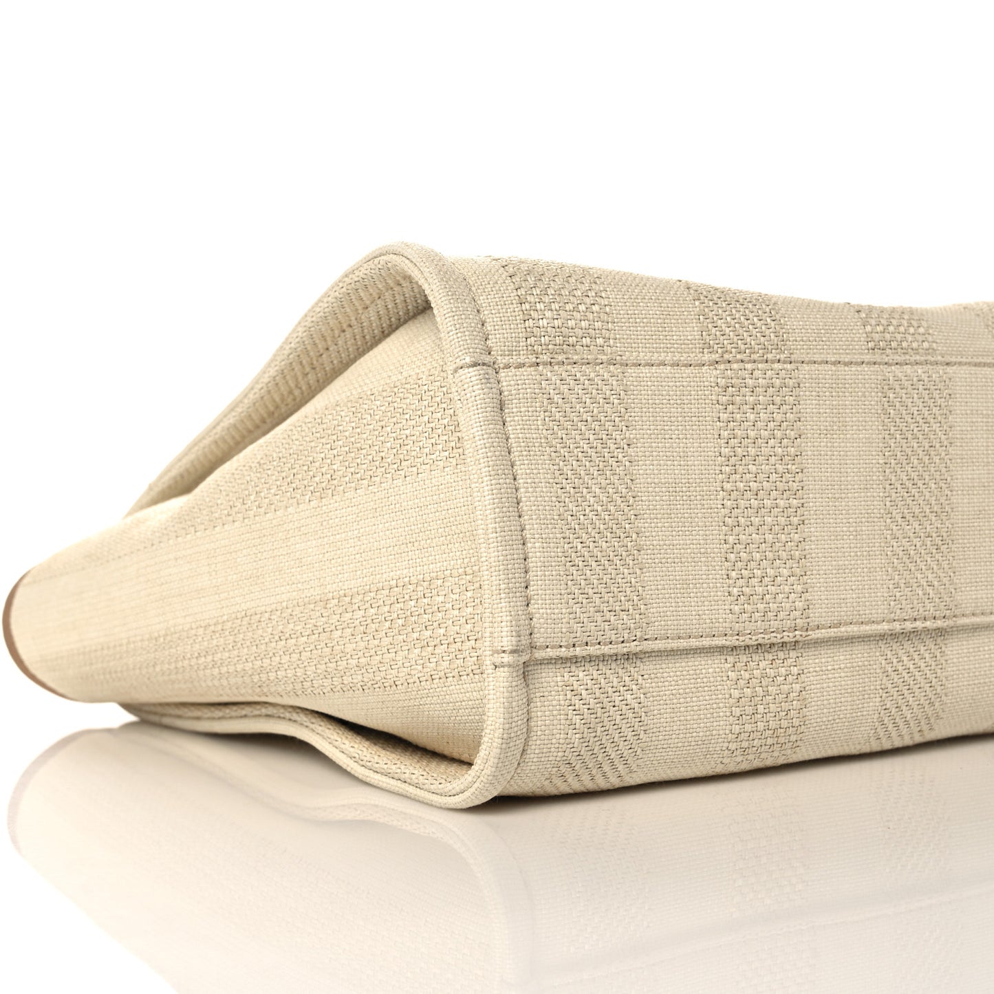 Mixed Fibers Calfskin Striped Small Deauville Tote Beige
