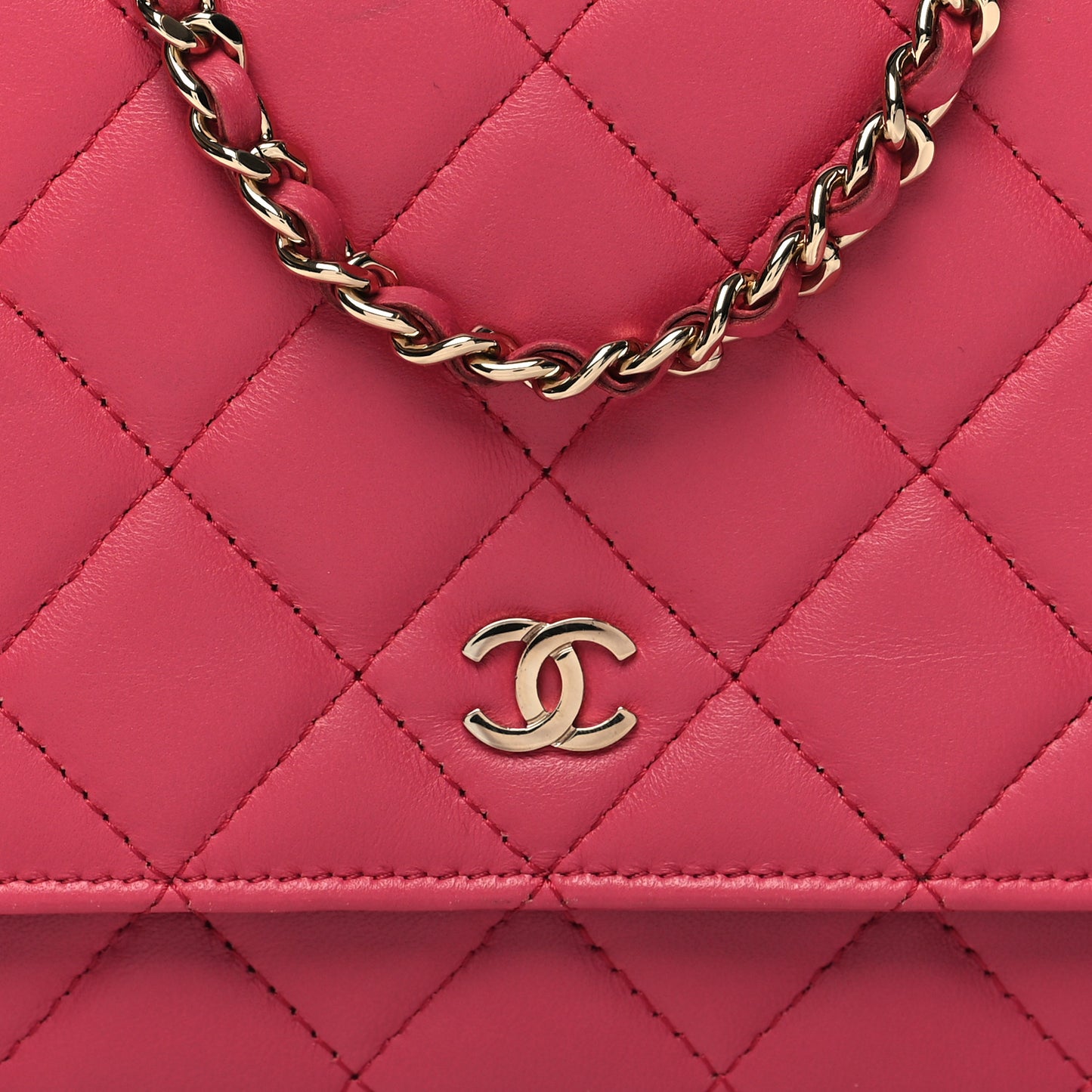 Lambskin Quilted Wallet On Chain WOC Dark Pink