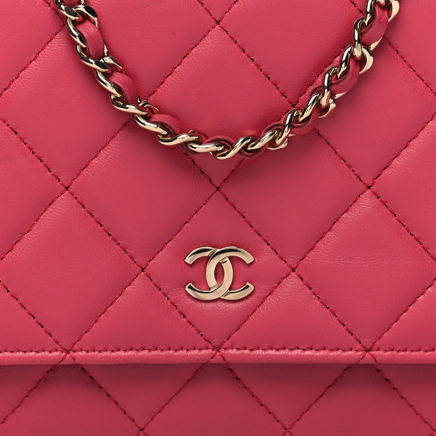Chanel Lambskin Quilted Wallet On Chain WOC Dark Pink 9 of 14