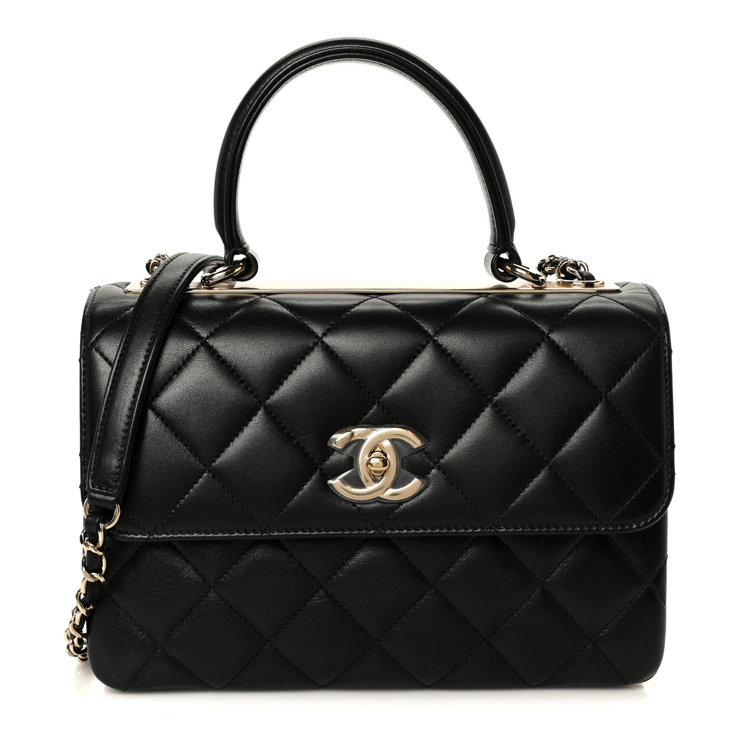 Lambskin Quilted Small Trendy CC Dual Handle Flap Bag Black